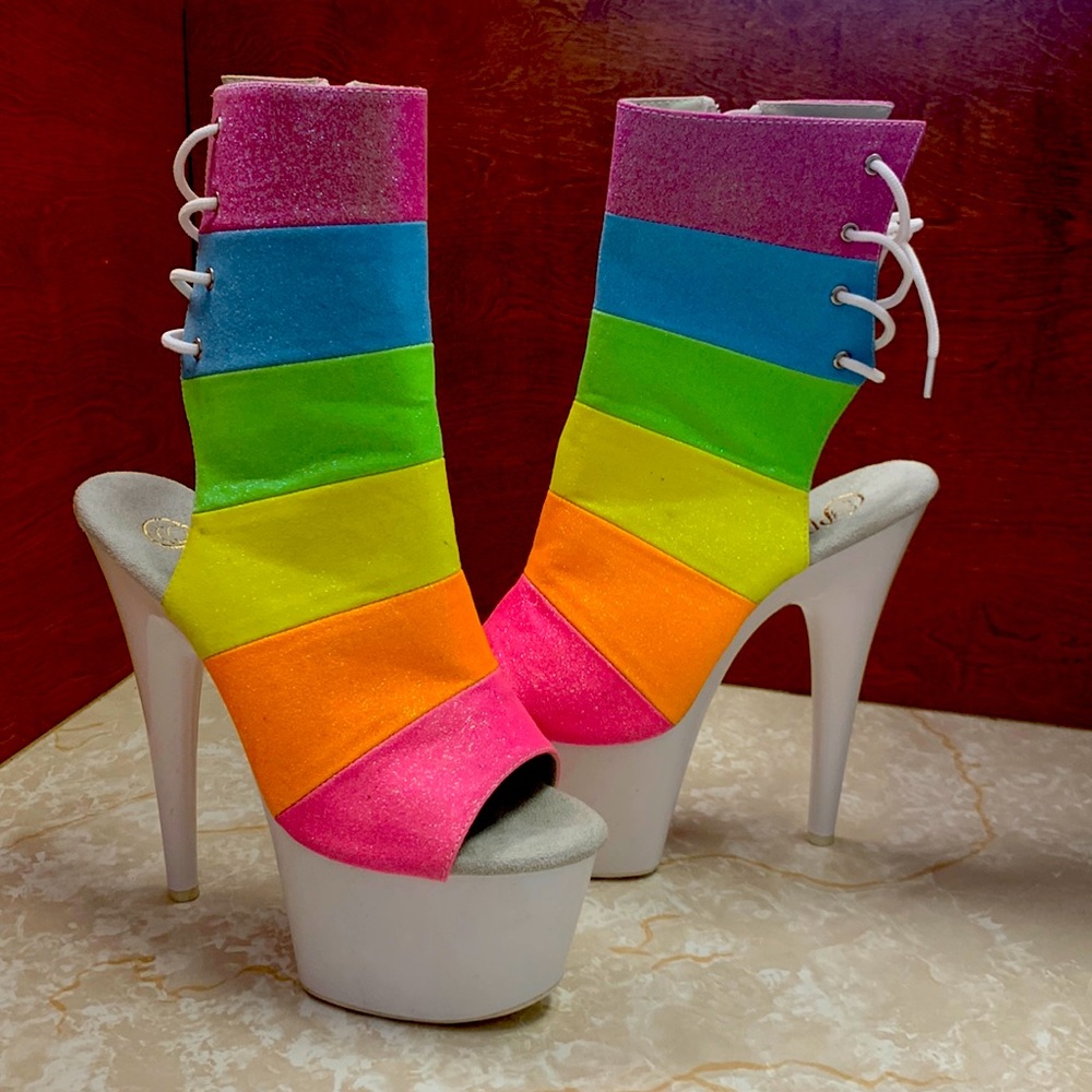 Women's Rainbow Strappy Platform Heels - Multicolor